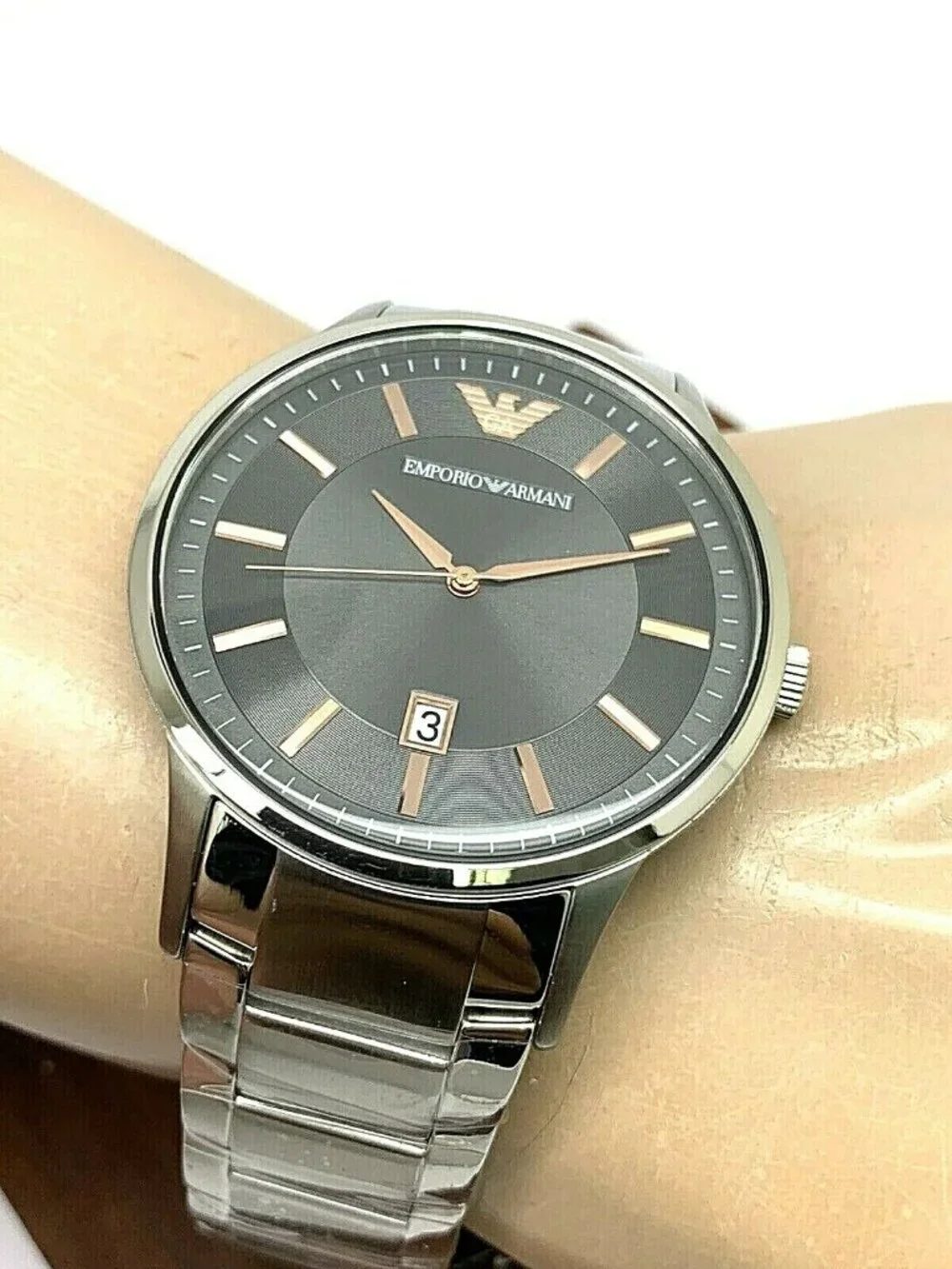 Emporio Armani Men's Watch AR11179 Quartz Gray Dial Silver Stainless Steel 43mm